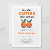 Zwei kleine Süssen Orange Twin Baby Dusche Einladung (Vorderseite)