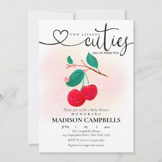 Zwei kleine Süssen sind unterwegs zur Kirscheinlad Einladung (Vorderseite)