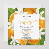 Zwei kleine Süssen Twins Orange Babydusche Einladung (Vorderseite)