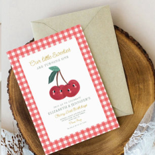 Zwei kleine Sweeties Cherry Erster Geburtstag Einladung
