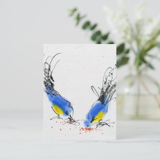 Zwei kleine Titanen picken Getreide. Kalligrafie Postkarte (Stehend Vorderseite)