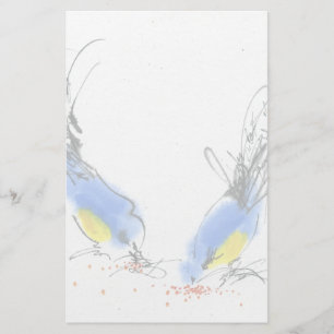 Zwei kleine titmouses, die Korn pecking sind. Briefpapier