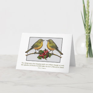 Zwei kleine Vögel, die vor der Tür stehen: Holly,  Feiertagskarte