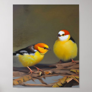 Zwei kleine Vögel sitzen auf einem Ast Poster