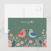Zwei kleine Vögel und Blumen Postkarte (Vorne/Hinten)