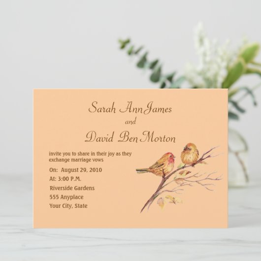 Zwei kleine Vogelspangen pfirsichbraun Rustikale N Einladung (Stehend Vorderseite)