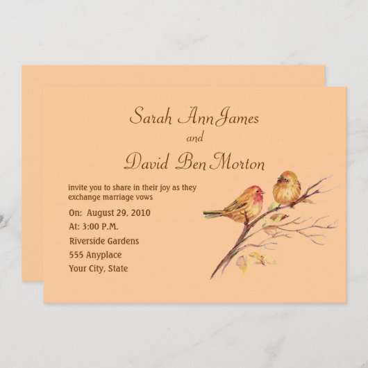 Zwei kleine Vogelspangen pfirsichbraun Rustikale N Einladung (Vorne/Hinten)