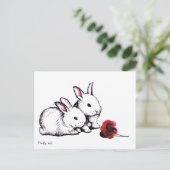 Zwei kleine weiße Kaninchen Postkarte (Stehend Vorderseite)