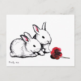 Zwei kleine weiße Kaninchen Postkarte