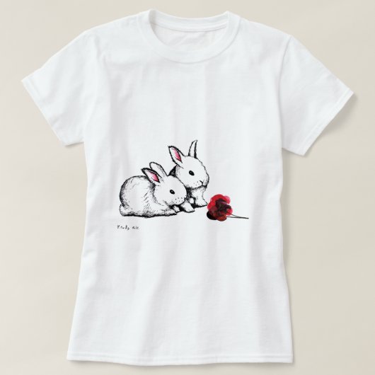 Zwei kleine weiße Kaninchen T-Shirt (Design vorne)