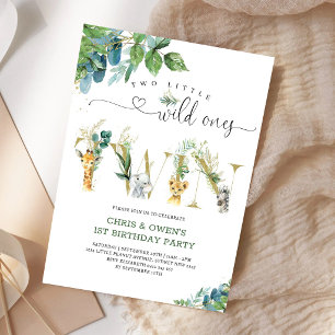 Zwei kleine wilde Zwillinge TWIN Florale Tiere Geb Einladung
