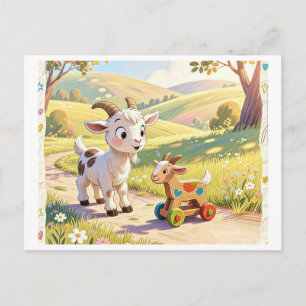 Zwei kleine Ziegen. Lustige Begegnung Postkarte