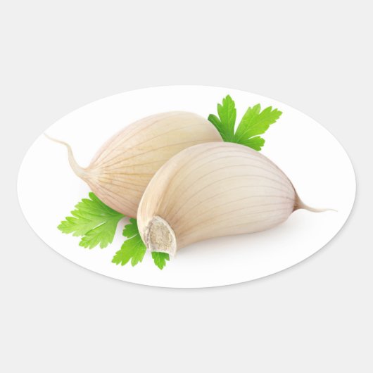 Zwei Knoblauchstücke Ovaler Aufkleber (Vorderseite)