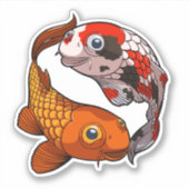 Zwei Koi Carp Fish Friends Cartoon Aufkleber (Vorderseite)
