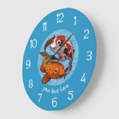 Zwei Koi Carp Fish Friends Cartoon Große Wanduhr (Winkel)