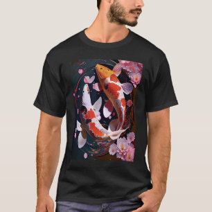 Zwei Koi Fische schwimmen Blume Blätter Japa T-Shirt