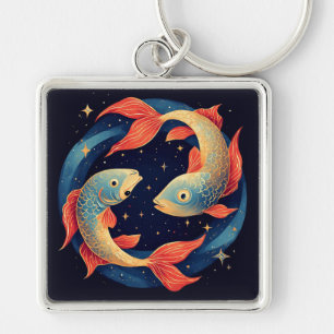 Zwei Koi Fische schwimmen unter Sternenhimmel Schlüsselanhänger