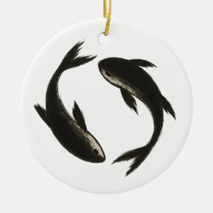 Zwei Koi - Tinte Pinselfische Keramik Ornament