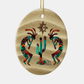 Zwei Kokoplelli spielen Flute Keramik Ornament (Rechts)