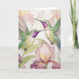 Zwei Kolibris mit Pfirsich Iris Dankeskarte