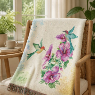Zwei Kolibris-Wasserfarben-Wurfdecke Decke
