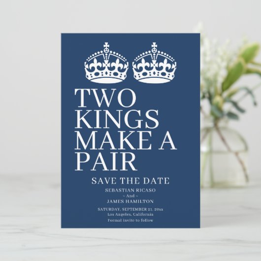 Zwei Könige machen eine Paarschwulenhochzeit Ankündigung (Stehend Vorderseite)