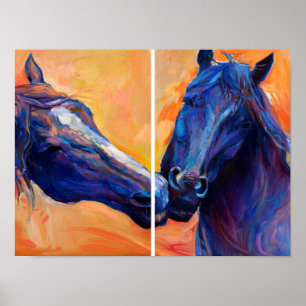Zwei Kopfgemälde: Modernes Equine Art Duo Poster