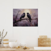 Zwei Krähen auf einem Zweig Poster (Küche)
