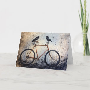 Zwei Krähen auf einer Vintage-Fahrrad-Notizkarte Karte