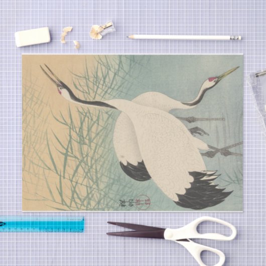 Zwei Krane von Ohara Koson Seidenpapier (Handwerk)