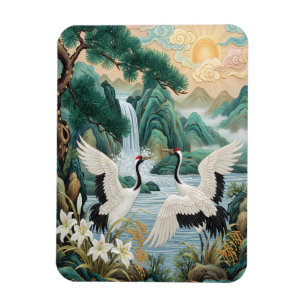 Zwei Kraniche in einer Berglandschaft Magnet