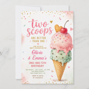 Zwei Kugeln Pink-Eis-Zwillinge-Mädchen-Geburtstag Einladung