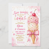 Zwei Kugeln Pink-Eis Zwillinge Mädchen Geburtstag
