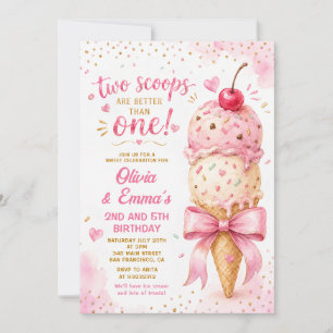 Zwei Kugeln Pink-Eis Zwillinge Mädchen Geburtstag Einladung