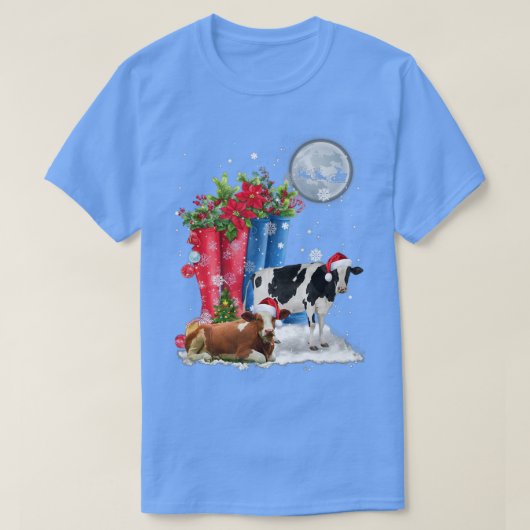 Zwei Kuh Hat Santa Christmas Lights Funny Cow Chri T-Shirt (Design vorne)