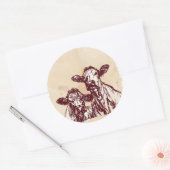 Zwei Kühe Hand gezeichnet Skizze & Aquarell Vintag Runder Aufkleber (Umschlag)