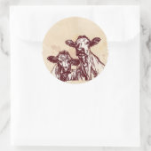 Zwei Kühe Hand gezeichnet Skizze & Aquarell Vintag Runder Aufkleber (Tasche)