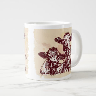 Zwei Kühe Hand zeichn Skizze & Aquarell Vintag Jumbo-Tasse