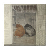 Zwei Kühe in einem Stabil (von Eric Ravilious) Fliese (Vorderseite)