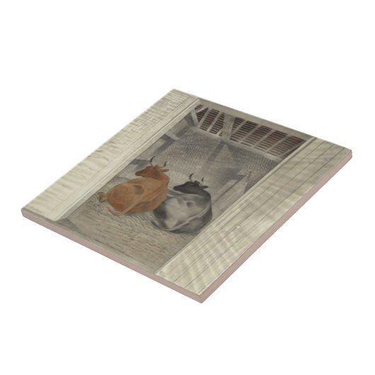 Zwei Kühe in einem Stabil (von Eric Ravilious) Fliese (Seite)
