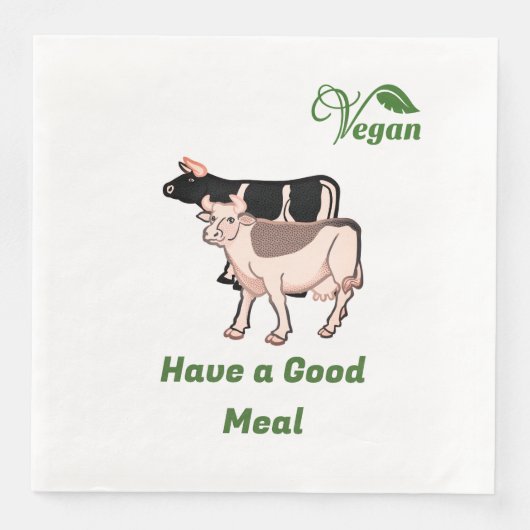Zwei Kühe mit Veganem Logo-Leaf Personalisiert Serviette (Vorderseite)