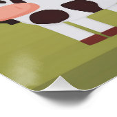 Zwei Kühe und eine rote Scheune bei Sonnenaufgang Poster (Ecke)