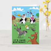 Zwei Kühe und Hühner Geburtstagsfeier Karte (Gelbe Blume)