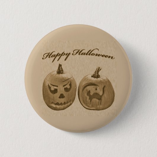Zwei Kürbisse Frohes Halloween Button (Vorderseite)