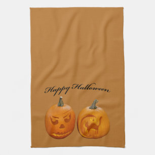 Zwei Kürbisse Frohes Halloween Geschirrtuch