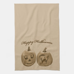 Zwei Kürbisse Frohes Halloween Geschirrtuch