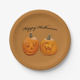 Zwei Kürbisse Frohes Halloween Pappteller