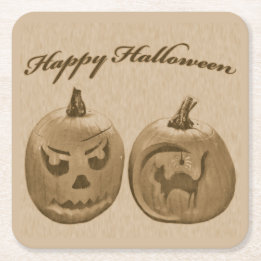 Zwei Kürbisse Frohes Halloween Rechteckiger Pappuntersetzer