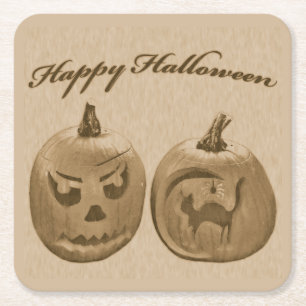 Zwei Kürbisse Frohes Halloween Rechteckiger Pappuntersetzer