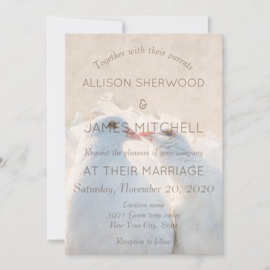 Zwei küssende weiße Tauben Einladung (Vorderseite)